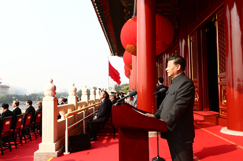 10月1日上午，慶祝中華人民共和國成立70周年大會在北京天安門廣場隆重舉行。中共中央總書記、國家主席、中央軍委主席習(xí)近平發(fā)表重要講話。